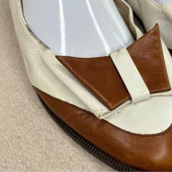 Vintage Bertie Leather Bow Flats Loafers-Cream/Brown-Women’s 7-Vtg-Retro-Classic - Picture 9 of 13